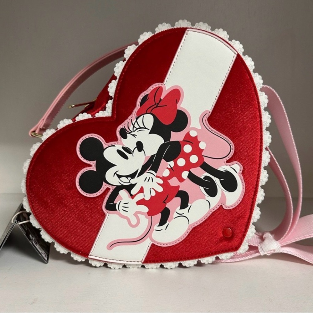 Disney Mickey & Minnie Heart-Shaped Lounge-fly Crossbody Bag. Disney Loungefly